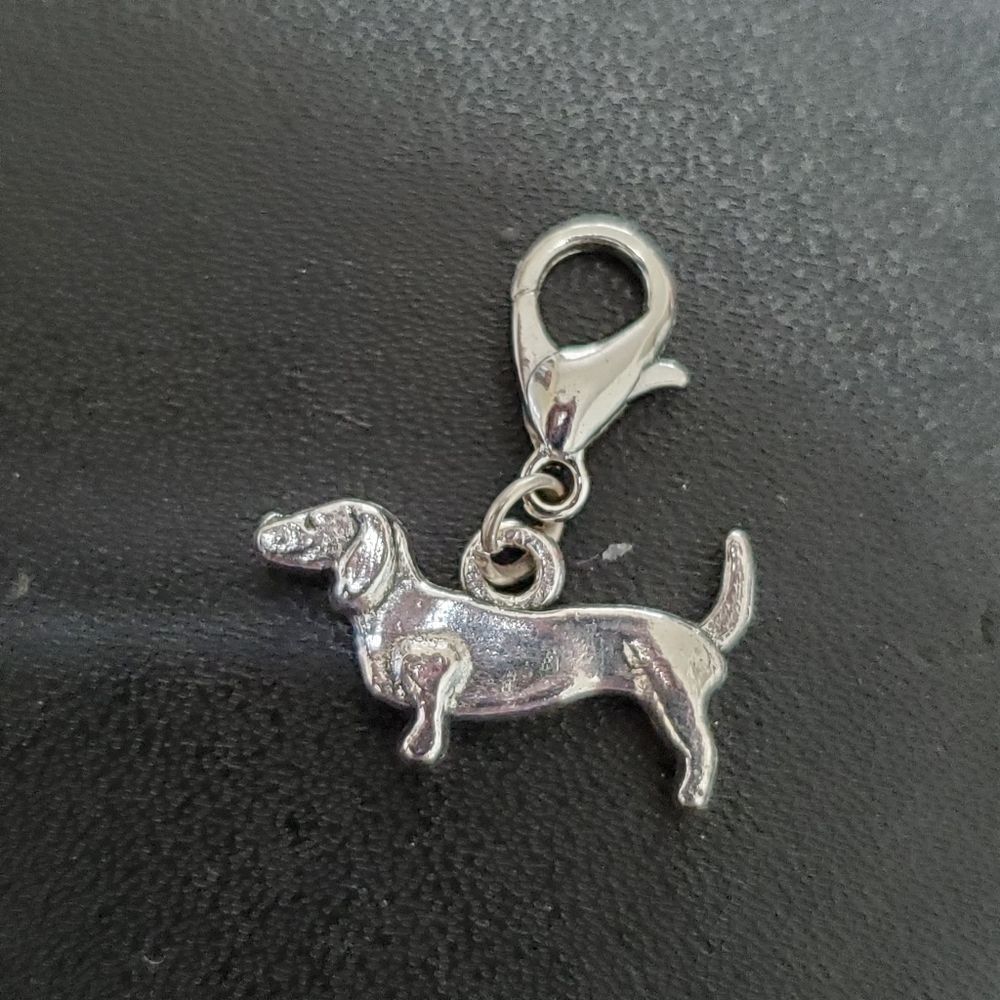 Silver tone clip on dachshund charm